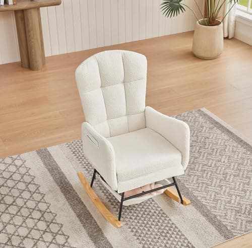 Cream White Teddy Fabric Nursery Glider Rocker for Living Room/Bedroom/Nursery