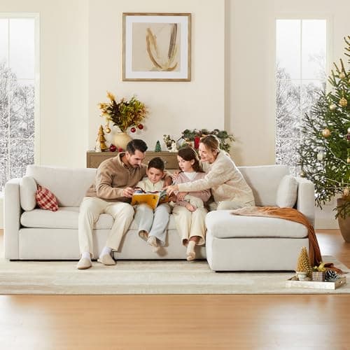 FSC Certified Chita L-Shaped Sofa, 112" Wide, 4 Seat Modular with Storage Ottoman, Linen