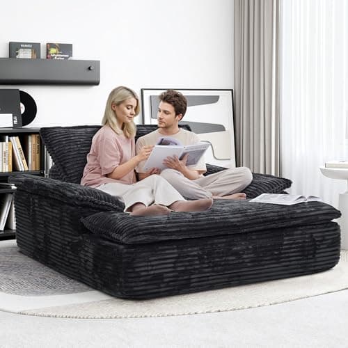 LIKIMIO Oversized Chaise Lounge Chair Sofa Bed - Plush Corduroy Upholstered Reading Chair, Cloud Couch for Living Room (Beige)