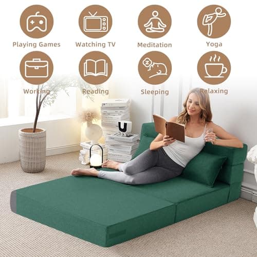 Convertible Folding Sofa Bed-Sleeper Chair for Living Room or Dorm, Full Size, Dark Green
