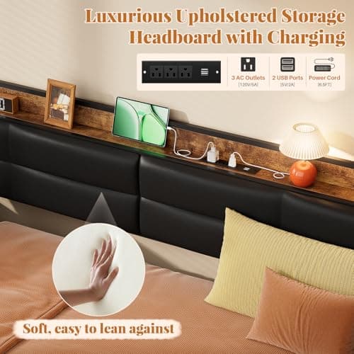Homieasy Rustic Brown Twin Daybed with Trundle & Charging Station