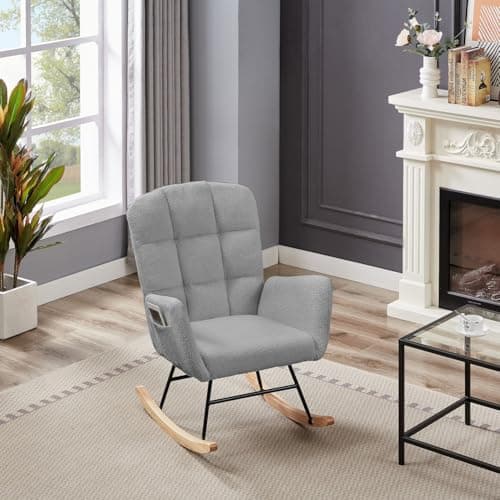 Grey Teddy Upholstered Glider Rocking Chair - Nursery & Living Room Accent