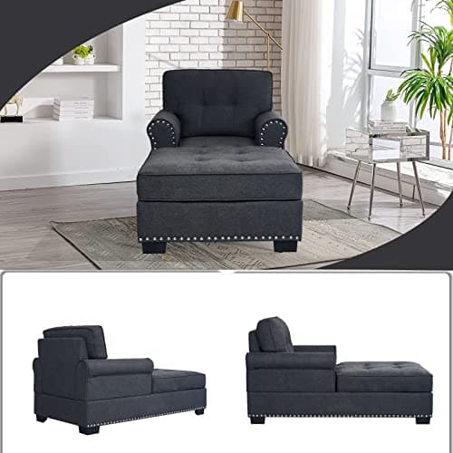 Oversized Velvet Gray Chaise Lounge Chair, 59", Tufted Armrest Sofa Bed