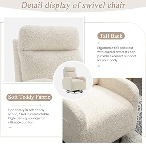 Antetek 360° Swivel Glider Chair - Modern Fabric Arm Chair for Nursery, Living Room, Hotel, Bedroom, Office, Lounge - White