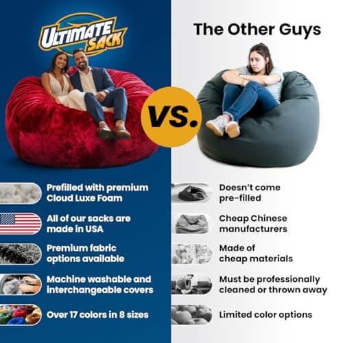 ULTIMATE SACK Oversize Camel Suede Bean Bag Chair for Adults
