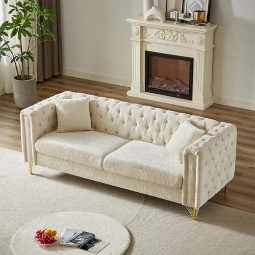 Modern Beige 3 Seater Sofa Couch for Living Room