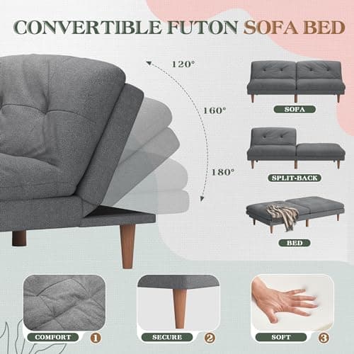 Furmax Dark Grey Modern Linen Convertible Futon Sofa Bed