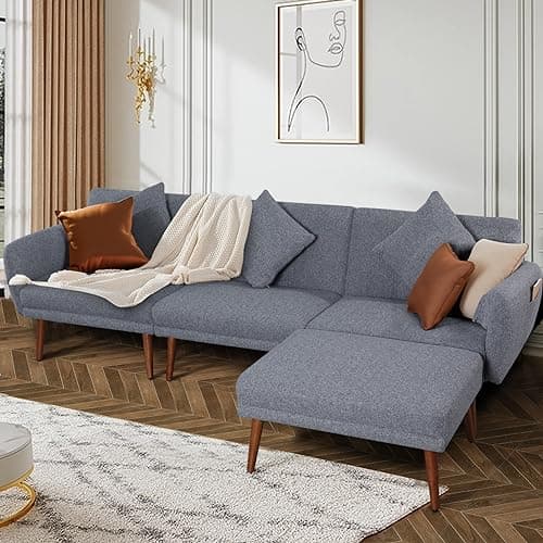 Noble Mood Sleeper Sectional Sofa with Reclining Backrest and Ottoman