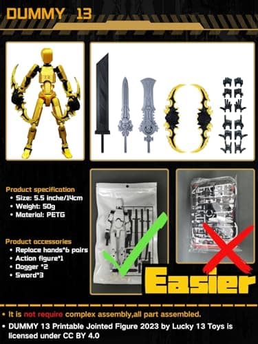 T13 Gold 5.5 Inch Multi-Jointed 3D Printed Robot Action Figure