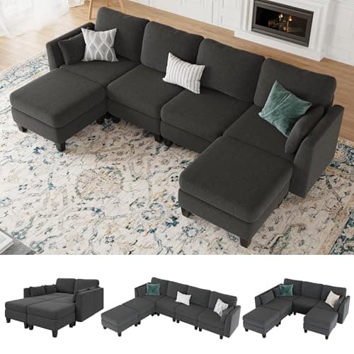 Dimgrey 6 Seat Convertible U Shaped Sectional Sofa, High Density Memory Foam