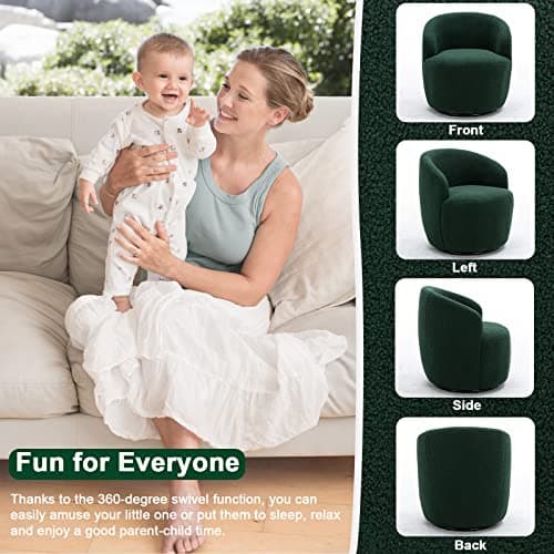 Antetek 360 Degree Swivel Barrel Chair, Modern Green Nursery & Living Room Accent Chair