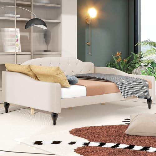 Upholstered Button-Tufted Twin Daybed with Wood Slat Support, Pink