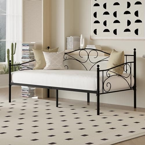 Twin Daybed Frame with Steel Slat Support - Black
