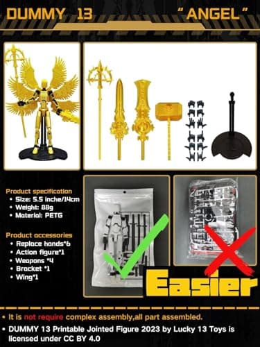 5.5 Inch 3D Printed T13 Multi-Jointed Action Figure with Weapons, Gold
