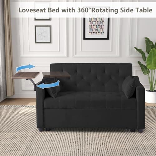 3-in-1 Loveseat Sleeper with 360° Rotating Table, Black