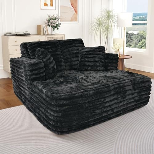 Oversized Chaise Lounge Indoor Beige Modern Plush Corduroy Fabric Deep Seat Boneless Memory Foam Sleeper Sofa Chair with Pillows for Living Room Bedroom Studio No Assembly Couch