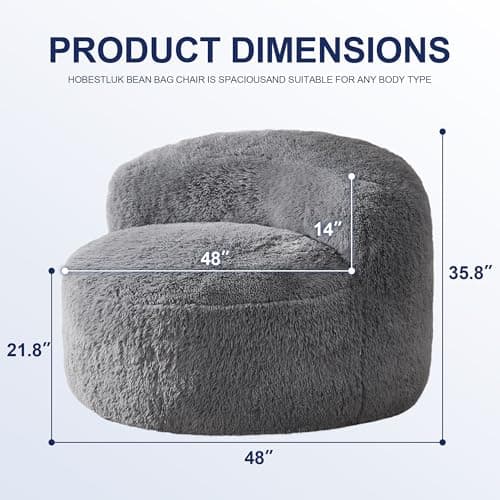 Hobestluk Oversize Bean Bag Chair for Adults, Grey