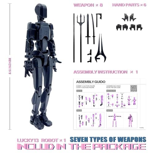 T13 Action Figure Set, 3D Printed Robo, Dummy & Titan Figures (Black)