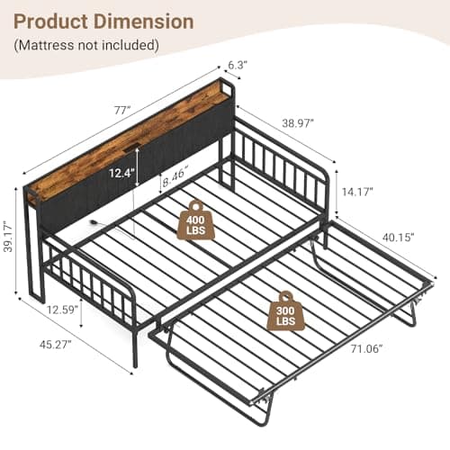 Heavy Duty Metal Twin Bed Frame with Pop Up Trundle for Living Room Bedroom Guest Room
| Twin Daybed with LED Lights Charging Station Upholstered Headboard Black
| Black Heavy Duty Metal Twin Bed Frame with Pop Up Trundle for Guest Room