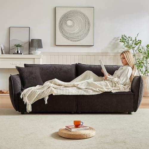 Antetek 88-inch Oversized Chenille Loveseat Sofa, Modern & Comfortable for Living Room, Bedroom & More, Black