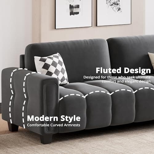 LIKIMIO 3-Seater Grey Modern Sofa with Extra Deep Seats and Comfortable Armrests