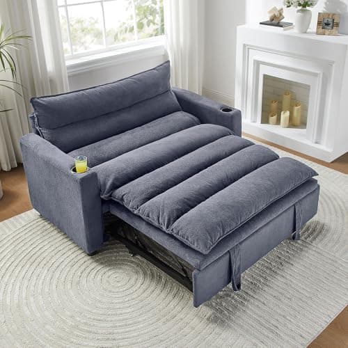 Beige 36-Inch 3-in-1 Pull Out Couch Sofa Bed with Velvet Backrest