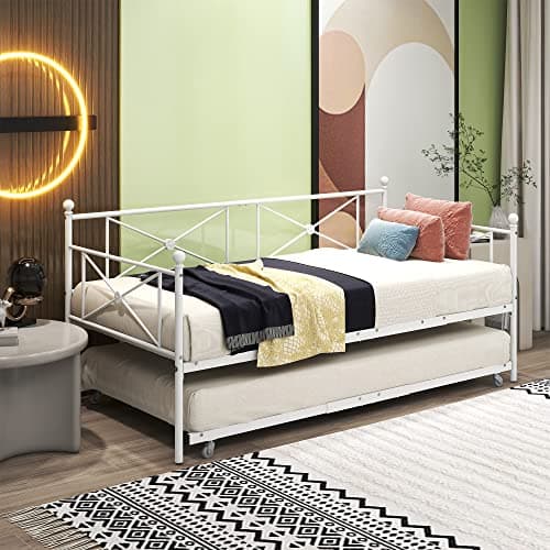Premium Black Steel Slat Twin Daybed with Headboard