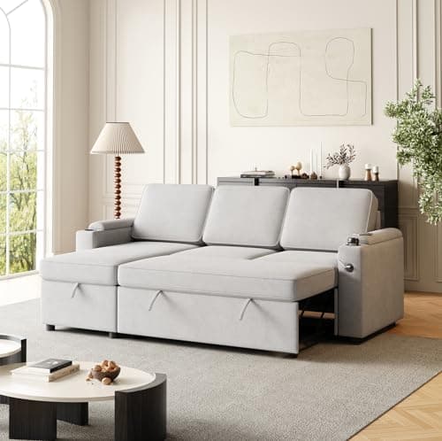 Antetek L-Shaped Sectional Sleeper Sofa, Grey with Storage & USB Port