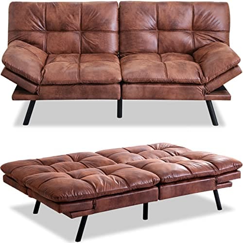 MUUEGM Light Gray Linen Reversible Splitback Recliner Loveseat 71" Futon Couch
