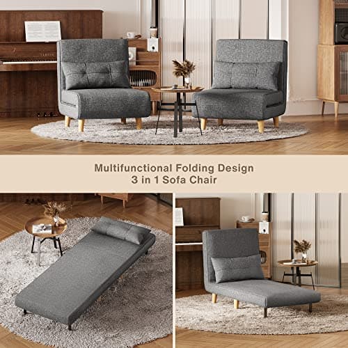 Aiho Adjustable 3-in-1 Sleeper Chair Bed, Dark Grey
