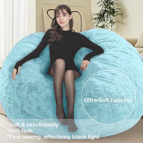 Giant Grey Bean Bag Chair for Adults and Kids, No-Fill, Stuffed Animal Storage