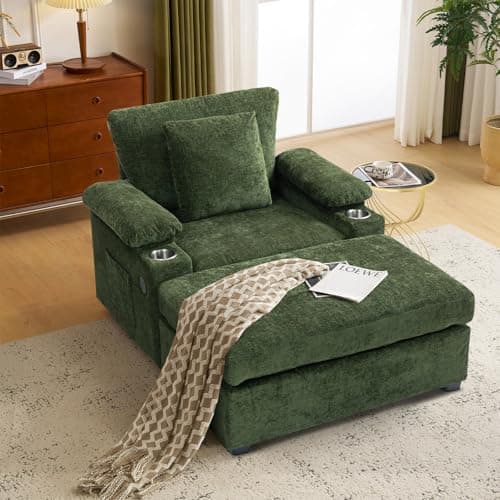 Antetek Beige Chaise Lounge Chair with Ottoman & Storage Armrest