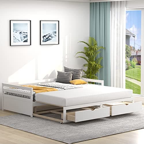 Giantex Extendable Daybed with Storage, Twin to King, White