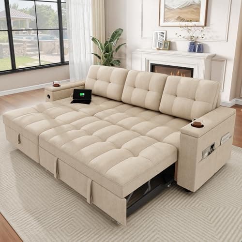 YITAHOME Double Sleeper L-Shaped Couch with Storage & USB Ports, Dark Gray