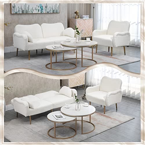 Modern Velvet Convertible Sofa Bed with Pillows and Adjustable Positions