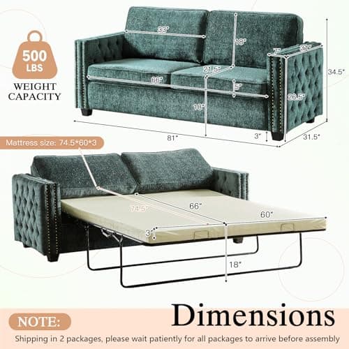 Antetek Green 2-in-1 Queen Size Pull Out Sofa Bed with Memory Foam Mattress