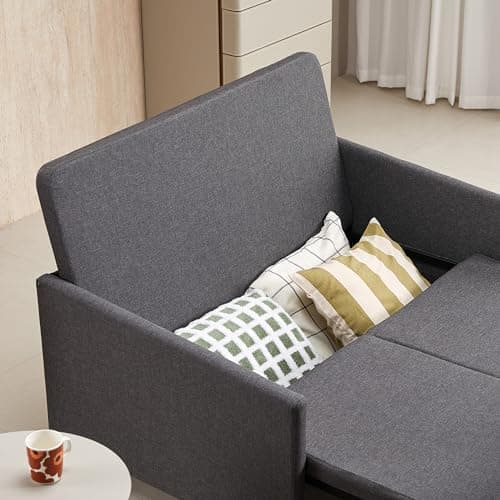 Convertible Sleeper Loveseat Sofa Couch with Pullout Bed and Storage - Ideal for Living Room, Bedroom, Balcony, RV - Dark Gray