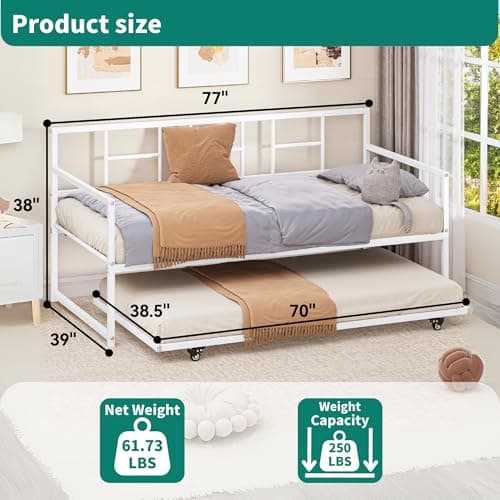 YITAHOME Adjustable Height Twin Daybed with Pull-Out Guest Bed, White