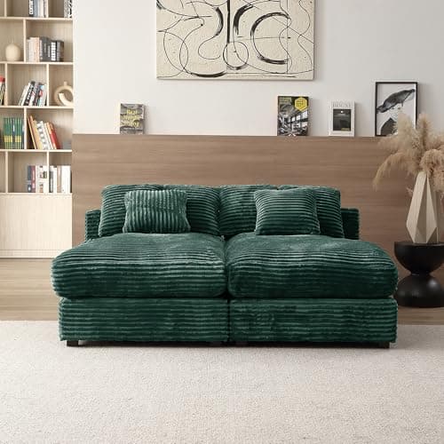 Oversized Grey Corduroy Chaise Lounge with 6 Pillows for Living Room and Bedroom