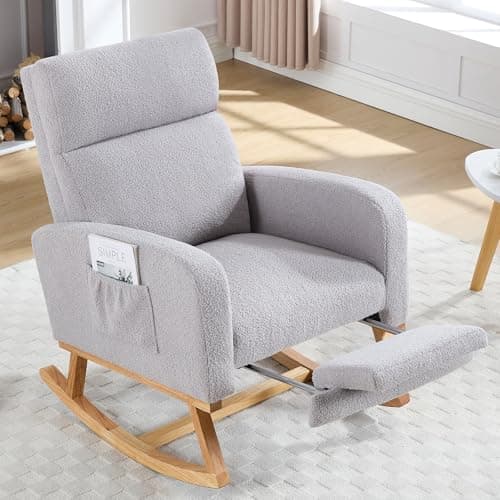 Nursing Rocking Chair with Footrest and High Backrest, Beige