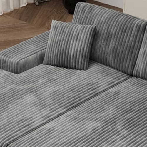 Oversized Modern Grey Corduroy Chaise Lounge Sleeper Couch with Storage Armrests