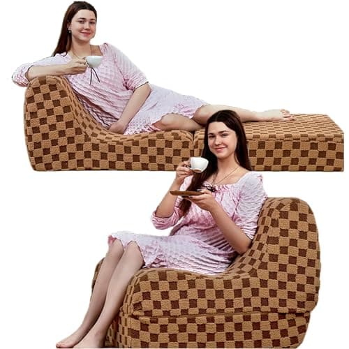 Cement Gray Bean Bag Chair with Footstool, Modern Lazy Sofa for Adults
