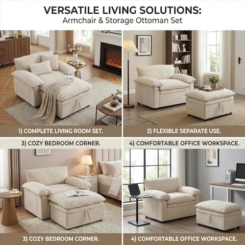 Furnimart Chaise Lounge Chair Indoor, 58 Inch Sleeper Sofa with 2 Throw Pillows, Fluffy Corduroy Loveseat Couch for Living Room, Comfy Oversized Reading Chair, Gray The Forest Stewardship Council