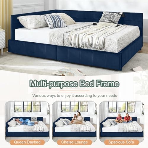Antetek Modern Tufted Velvet Full Daybed with Storage Drawers, Blue
