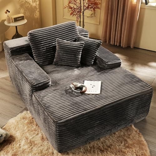 Oversized Chaise Lounge Chair - Black Faux Fur Sofa Bed (67"x48")