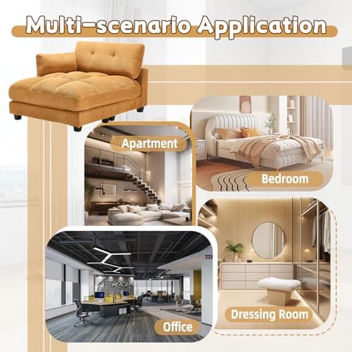 Antetek 44-inch Corduroy Tufted Chaise Lounge with USB Ports & Cup Holders, Yellow