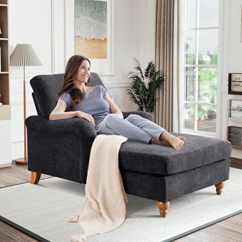 Modern Indoor Chaise Lounge Chair with Adjustable Backrest and Sturdy Legs - White