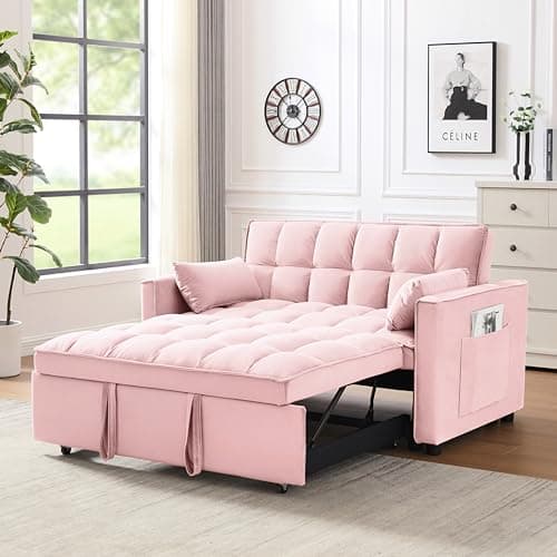 Modern Velvet 3-in-1 Sleeper Sofa Bed Love Seat with Reclining Backrest, Pillows, Pockets for Living Room Apartment