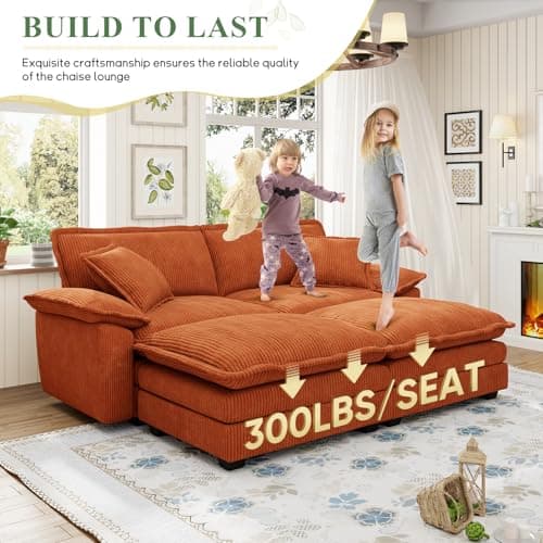 80.5-inch Modern Corduroy Chaise Sleeper Sofa, Orange