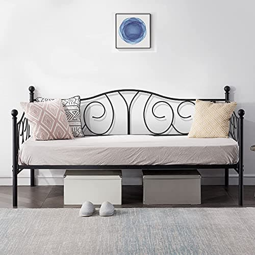 VECELO Metal Twin Daybed with Classic Headboard, White